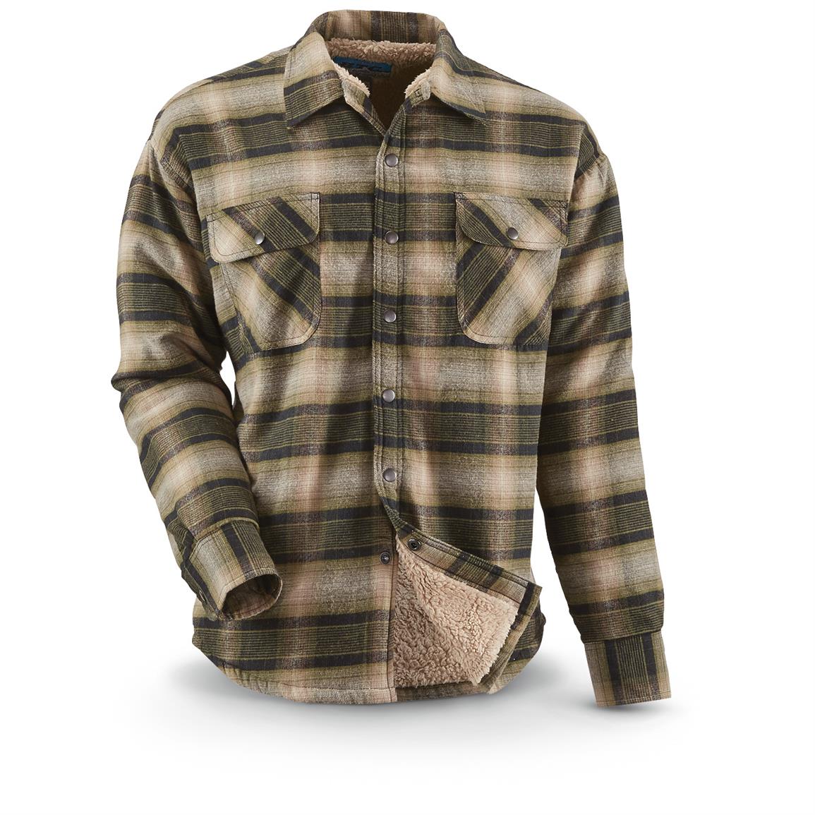 Plaid Snap Front Sherpa Lined Shirt/Jacket - 665230, Shirts at