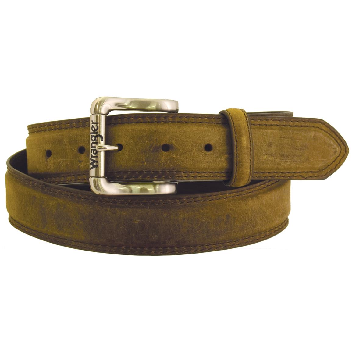 Wrangler Rugged Wear Men&#39;s Leather Belt, Decorative Edge - 666213, Belts & Suspenders at ...
