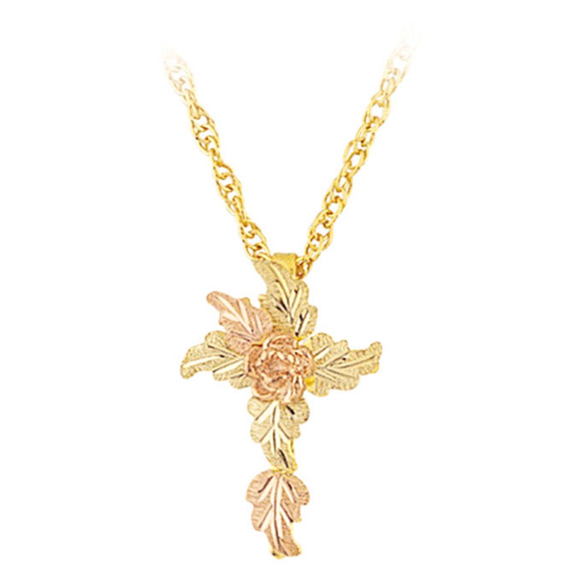 Mt. Rushmore Black Hills Gold® 10K Leaves / Rose Cross Necklace - 70922