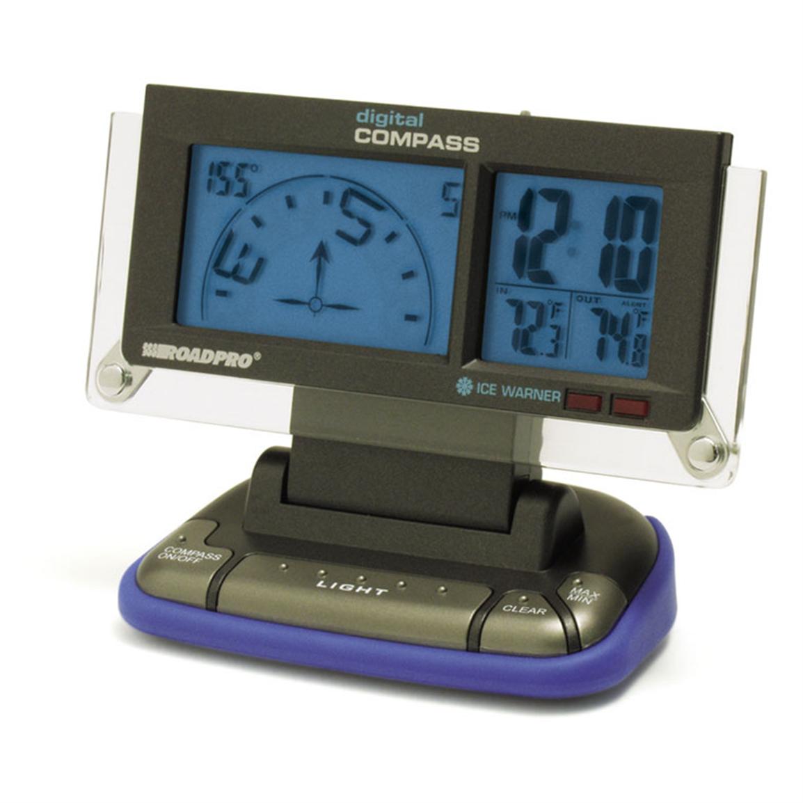 RoadPro® Digital Compass with Direction, Time and Temperature Display