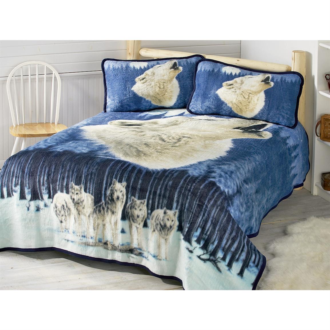 Moon Wolf Bed Blanket - 98235, Quilts at Sportsman's Guide