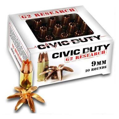 G2 RESEARCH CIVIC DUTY, 9MM LUGER, SCHP, 100 GRAIN, 20 ROUNDS
