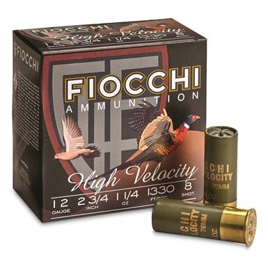 Fiocchi High Velocity, 12 Gauge, 2 3/4", 1 1/4 oz., 25 rounds