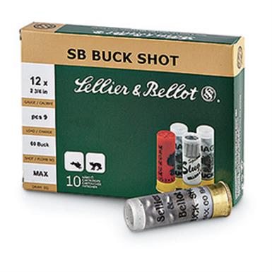 Sellier & Bellot Buckshot, 2 3/4", 12 Gauge, 00 Buckshot, 12 Pellets, 100 Rounds