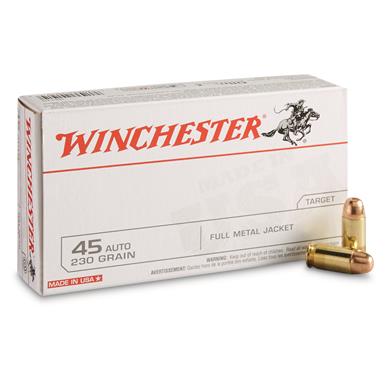 Winchester White Box, .45 ACP, FMJ, 230 Grain, 50 Rounds