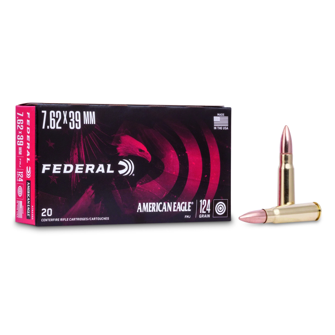 Federal American Eagle, 7.62x39mm, FMJ, 124 Grain, 20 Rounds