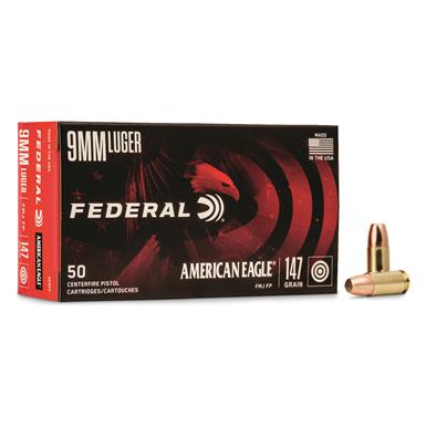 Federal American Eagle, 9mm Luger, FMJFP, 147 Grain, 500 Rounds