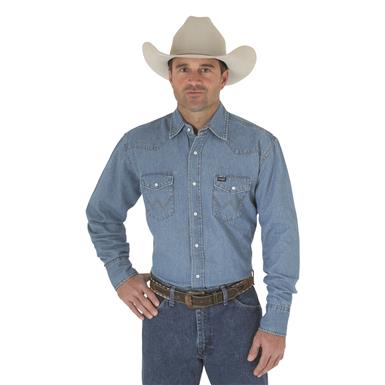 Wrangler Men's Cowboy Cut Work Stonewash Denim Long Sleeve Western Work Shirt