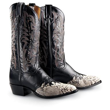 Men's Tony Lama® Python Saddle Western Boots, Black / Natural - 124366