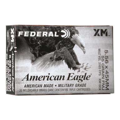 Federal American Eagle XM193, 5.56x45mm NATO, FMJ, 55 Grain, 100 Rounds