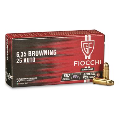 Fiocchi Classic Line, .25 ACP, FMJ, 50 Grain, 50 Rounds