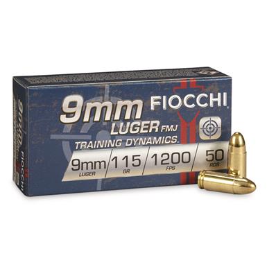 Fiocchi, 9mm, FMJ, 115 Grain, 50 Rounds