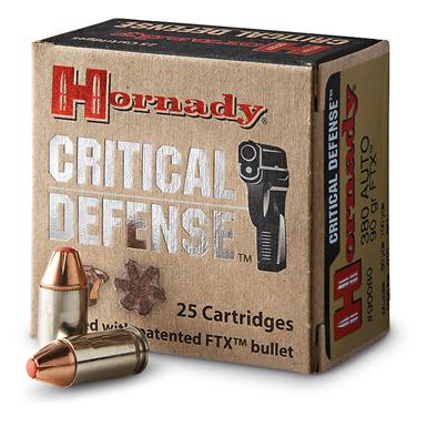 Hornady Critical Defense, .380 ACP, FTX, 90 Grain, 25 Rounds