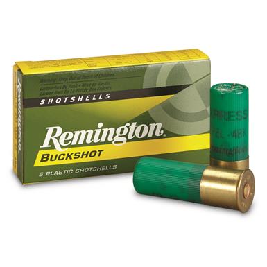 Remington Buckshot, 2 3/4" 12 Gauge, No. 4 Buckshot, 3 3/4 dram equiv., 27 Pellets, 5 Rounds