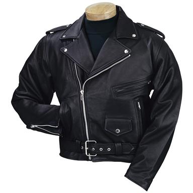 Men's Burk's Bay® Leather Motorcycle Jacket, Black - 177231, Insulated ...