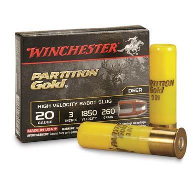 Winchester Partition Gold, 20 Gauge, 3", 260 Grain, Sabot Slug, 5 Rounds