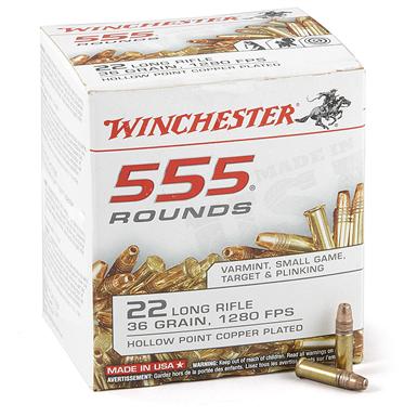 555 rounds Winchester USA White Box .22LR 36 Grain HPCP Ammo