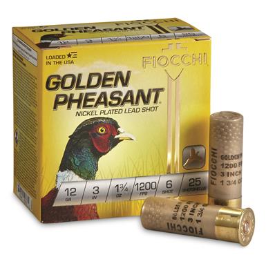 Fiocchi Golden Pheasant, 12 Gauge, 3" Shells, 1 3/4 oz., Nickel Plated, 25 Rounds