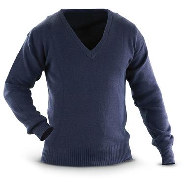 Italian Military Surplus Wool V Neck Sweater, New