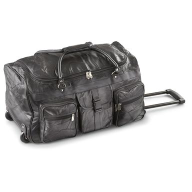 Wheeled Leather Duffel Bag, Black - 203757, Luggage at Sportsman's Guide