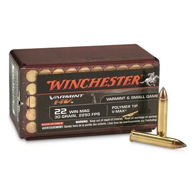 Winchester Varmint HV, .22 Magnum, Polymer Tip V-Max, 30 Grain, 50 Rounds