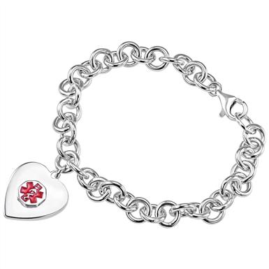 Women S Hampden Sterling Silver Heart Charm Medical Alert Bracelet Women S Hampden Sterling Silver Heart Charm Medical Alert Bracelet