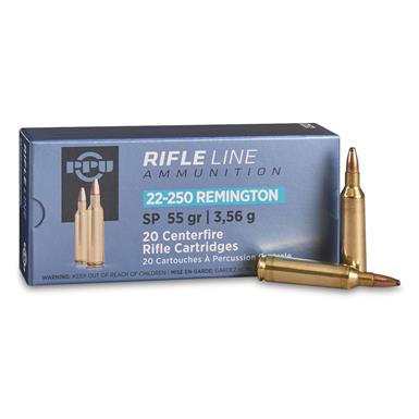 PPU, .22-250 Remington, SP, 55 Grain, 20 Rounds