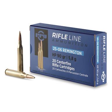 PPU Rifle Line, .25-06 Remington, HP, 90 Grain, 20 Rounds
