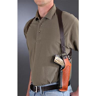 Leather Vertical Shoulder Holster, Tan / Black - 222593, Holsters at ...