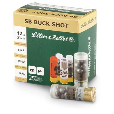 Sellier & Bellot Buckshot, 12 Gauge, 2 3/4", 00, 9 Pellets, 250 Rounds