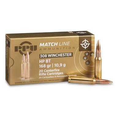 PPU, .308 Winchester, Match HPBT, 168 Grain, 20 Rounds