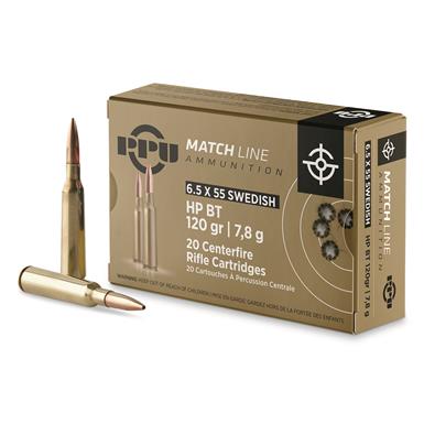 PPU Match, 6.5x55 Swedish Mauser, HPBT, 120 Grain, 20 Rounds