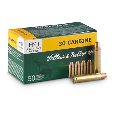 Sellier & Bellot, .30 Carbine, FMJ, 110 Grain, 50 Rounds