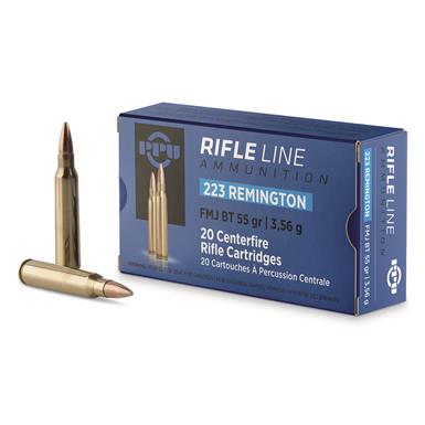 PPU Rifle Line, .223 Rem., FMJBT, 55 Grain, 20 Rounds