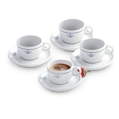 Italian Military Surplus Espresso Cup and Saucer Set, 4 pack, New
