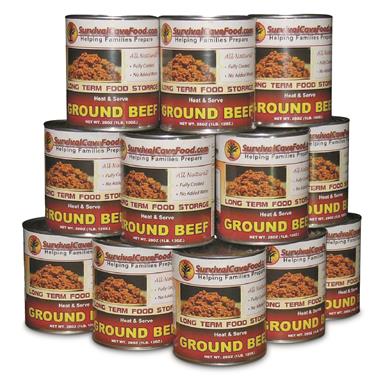 Survival Cave Food Case of Canned Ground Beef, 108 Servings
