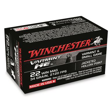 Winchester Varmint HE, .22 Magnum, JHP, 34 Grain, 50 Rounds