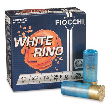 Fiocchi White Rino, 12 Gauge, 2 3/4" Shell, 1 1/8 oz., 25 Rounds