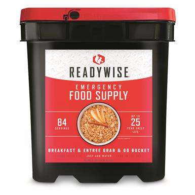 ReadyWise Emergency Food Supply Grab & Go Breakfast & Entree Meal Bucket, 84 Servings