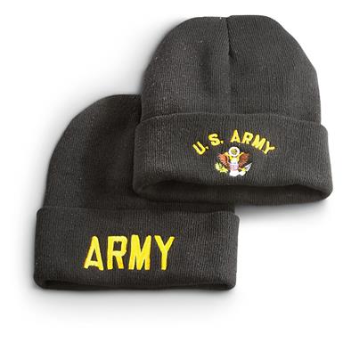Military Style Embroidered Knit Caps, 2 Pack