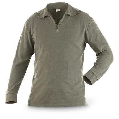 French Military Surplus Quarter Zip Long Sleeve Shirts, 2 Pack, Used