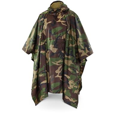 U.S. Military Spec Woodland Camo Poncho - 627389, Tactical Clothing at ...