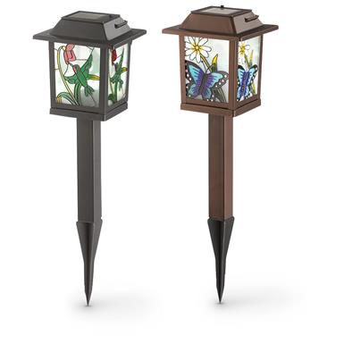 2 Stained Glass Look Solar Lanterns 627577 Outdoor Upc 885344538965 2 Stained Glass Look Solar Lanterns
