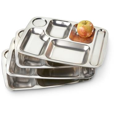 Military Style Stainless Steel Mess Trays, 4 Pack