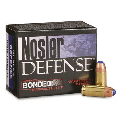 Nosler Defense Handgun, 9mm Luger +P, Bonded Polymer Tipped, 124 Grain, 20 Rounds