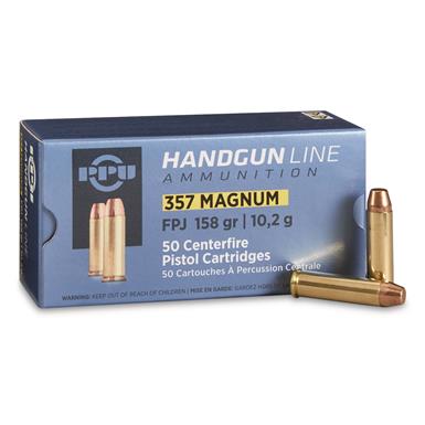 PPU, .357 Magnum, Jacketed Flat Point, 158 Grain, 50 Rounds