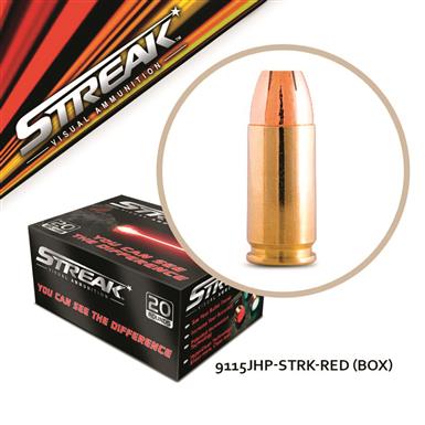 Streak Visual, 9mm, Jacketed Hollow Point, 115 Grain, 20 Rounds