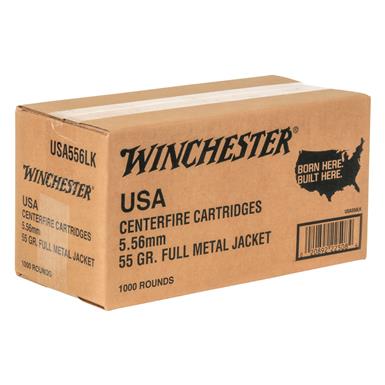 Winchester USA, 5.56x45mm NATO, FMJ, 55 grain, 1,000 Rounds