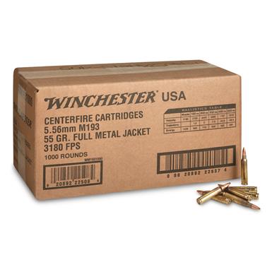 Winchester USA, 5.56x45mm NATO, FMJ, 55 grain, 1,000 Rounds