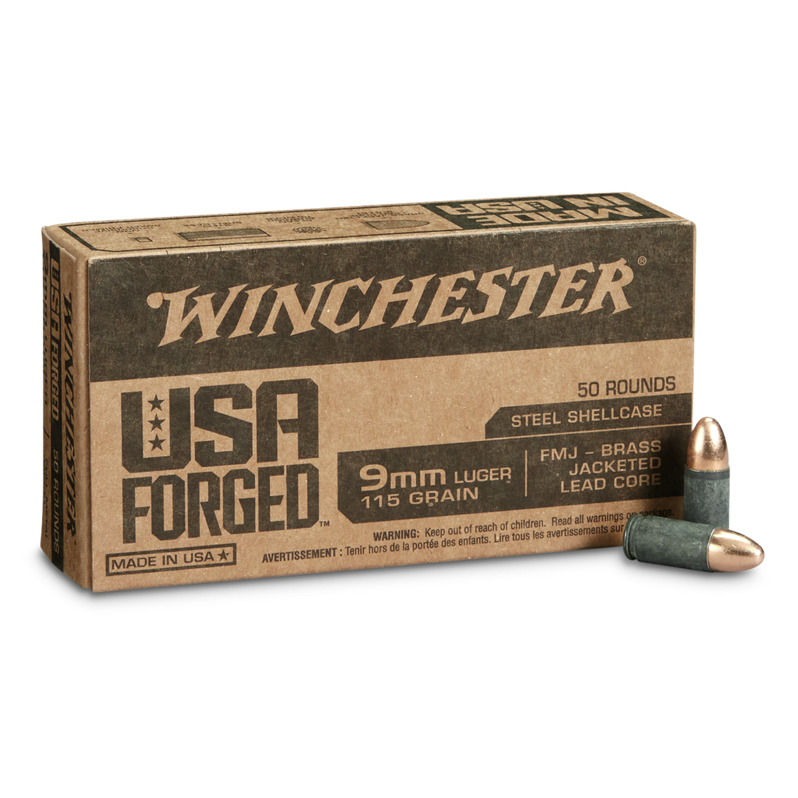 Winchester, USA Forged, 9mm Luger, FMJ, 115 Grain, 50 Rounds